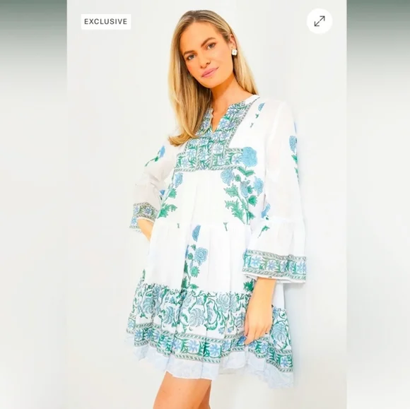 Tuckernuck Juliet Dunn White Poppy Flared Sleeve Dress Size XL - Picture 1 of 13